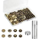 BetterJonny 24 Sets Leather Snap Fasteners Kit, 12.5mm, Antique Brass | Heavy duty metal snap buttons. 4 setter tools. For clothes, jackets, jeans, bracelets. Brass press studs rivets.