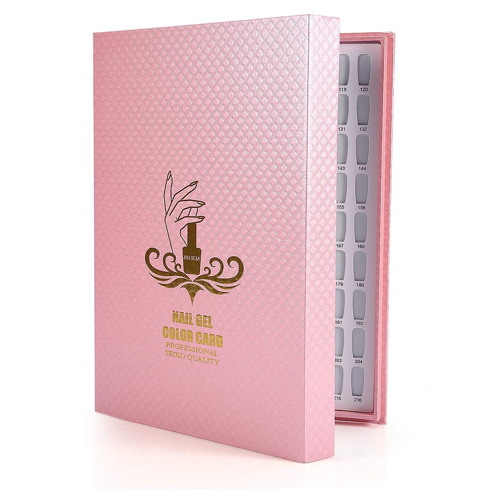 Wincal Nail Polish Color Card Nail Art Display Stand with 216 False Nails Nail Art Storage Holder for Nail Practice Nail Polish, UV Gel, Pink