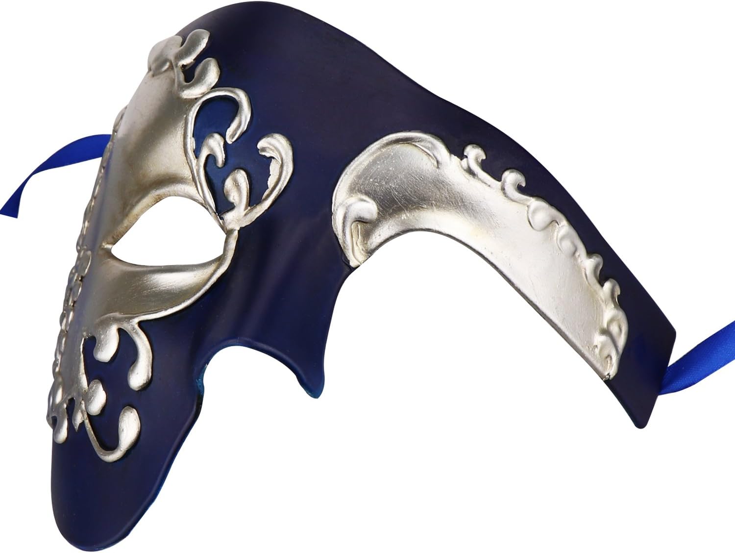 Thmyo Vintage Design Half Face Men's Phantom Of The Opera Venetian Carnival Masquerade Mask (Blue & silver) - Image 5