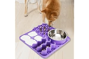 Femont Slow Feeder Mat for Dog,Silicon Lick Mat Bowl with Suction Cups Include a Stainless Steel Dog Bowl for Dry Wet Food Treat,Dog Slow Feeding Mat Lick Pad for Pets Anxiety Relief Boredom Reducer