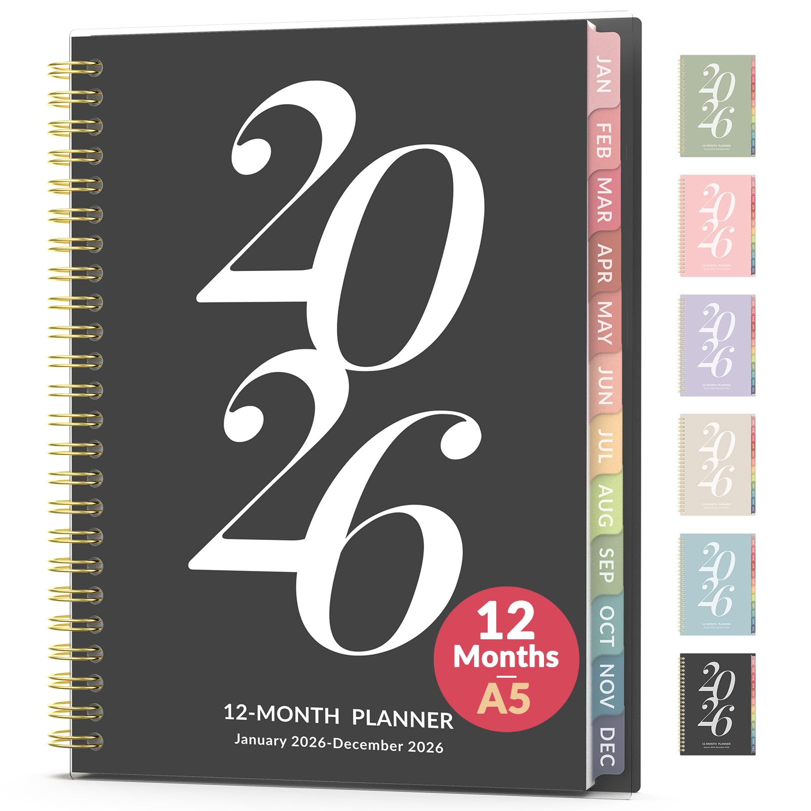 Photo 1 of 2026 Planner Weekly and Monthly, Jan - Dec 2026, 6.3" x 8.4”, Small Agenda Planner for Women, Aesthetic Calendar Planner with Spiral Bound, Month Tab, Flexible Cover for School, Office (A5, Black)