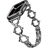 G-ficu O-Shaped Metal Band for Apple Watch Band 46mm 45mm 44mm 49 42mm(S3) iWatch Series 11 10 9 8 7 6 SE 5 4 3 Ultra, Fancy Dressy Cute Slim Thin Bracelet for Apple Watch Bands for Women-Black