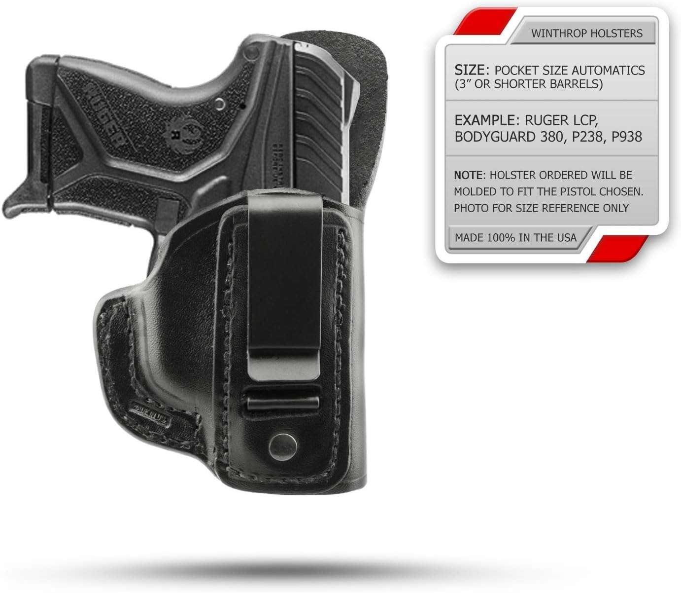 Winthrop Holsters IWB Single Spring Clip Black Leather Holster