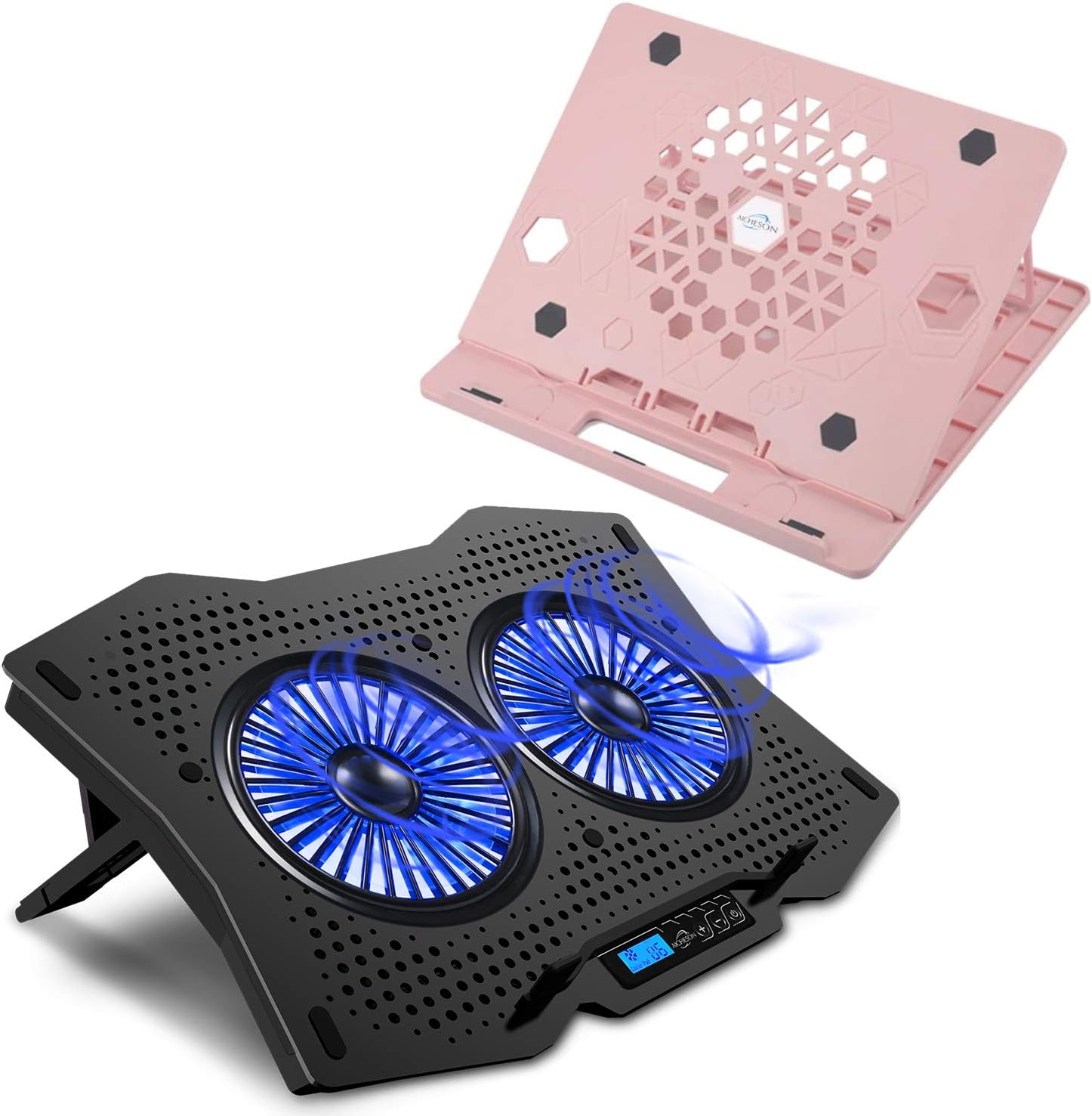 AICHESON X5 Pink Laptop Stand and 2 Turbine Fans Laptop Cooling Cooler Pad Combination Set, Ergonomically Multiple Heights