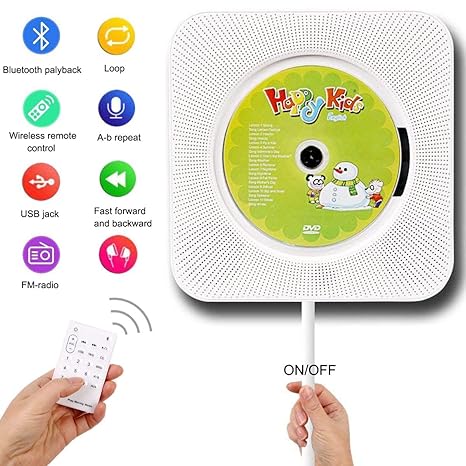 CD Player Bluetooth, wandmontierbar Bluetooth eingebaute HiFi-Lautsprecher für Kinder, die Heim-Audio-Boombox mit Fernbedienu