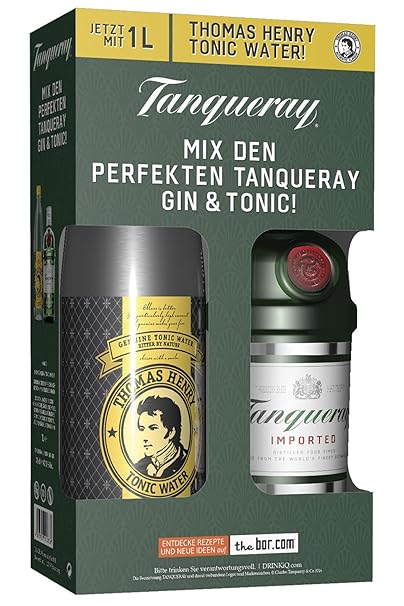 Tanqueray London Dry Gin 0,7 Liter Geschenkverpackung mit 1 x 1,0 Liter Thomas Henry Tonic Water