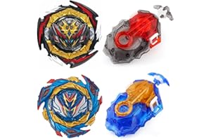 OWENKELNG Bey Burst Gyro Toy Set Metal Fusion Attack Top Grip Toy Blade Set Game 2 Top Burst Gyros 2 Two-Way Launcher Great Birthday Gift for Boys Children Kids 6 8 10+