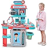 Doctor Kit for Kids 3-5, Toddler Play Set with Rolling Cart, Costume, and Stethoscope, Role Play Kids Doctors Set Educational Birthday Gift for Girls(Pink)
