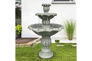 watnature 39.3”H Birdbath Garden Waterfall Fountain - 3-Tiered Pagoda Zen Modern Outdoor Floor Standing Fountain with Pump for Backyard,Deck,Lawn, Porch（Pump Cord Long 9.83ft）