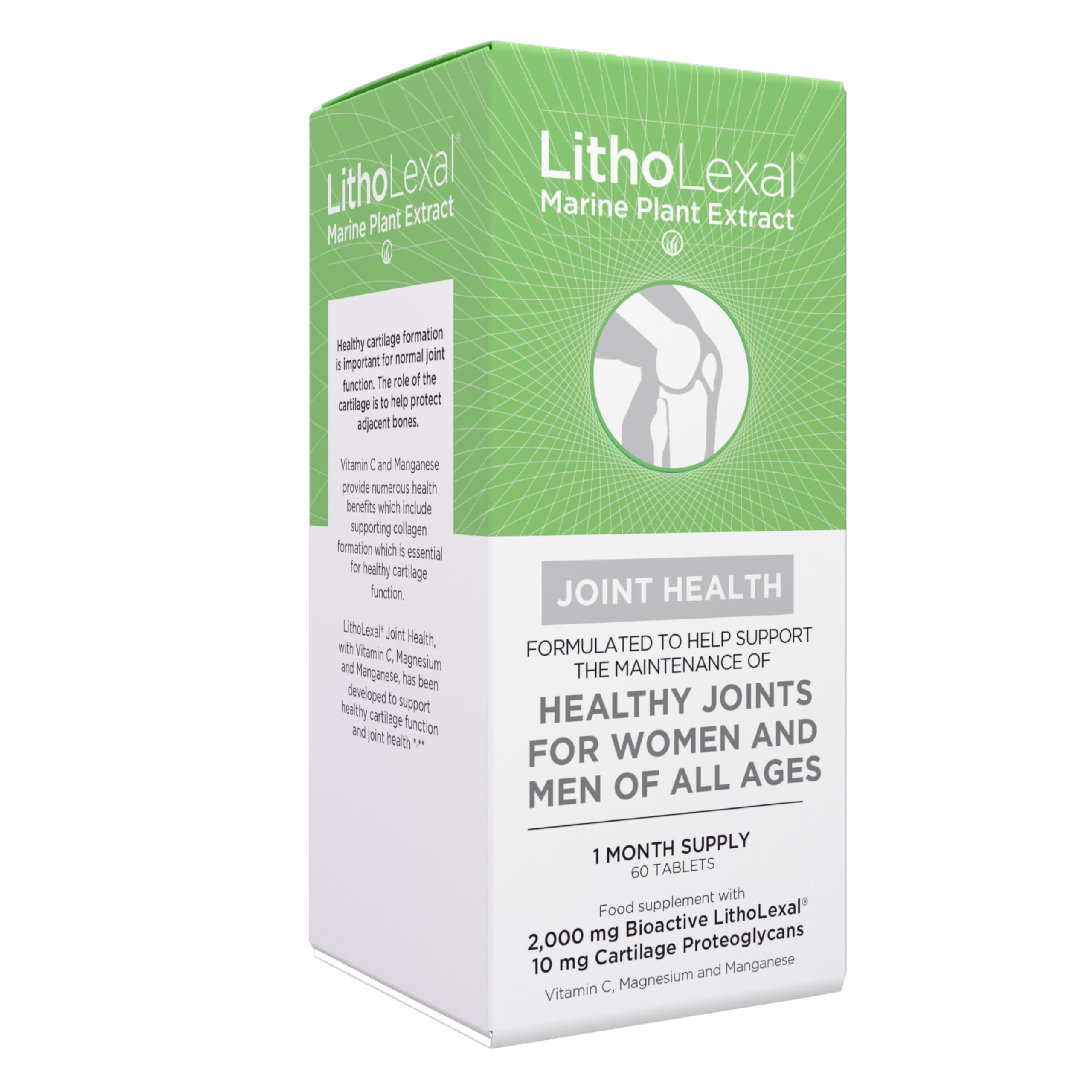 LithoLexal Joint Health 60 Tablets (1 Month Supply) Food Supplement with Plant-Based Calcium, Magnesium, Vitamins d and c and Manganese