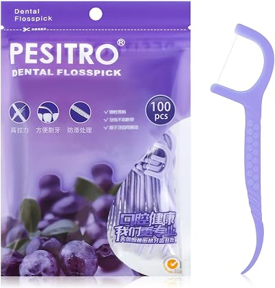 Medo 100 Pcs Purple Dental Floss Sticks 2 in 1 Interdental Toothpicks
