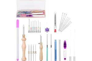 ZUAOOZ 30Pcs Punch Needle Kit - Complete for Needle Punching - Includes 11 Different Size Punch Needle Tools,Perfect for DIY Craft Decoration&Gift