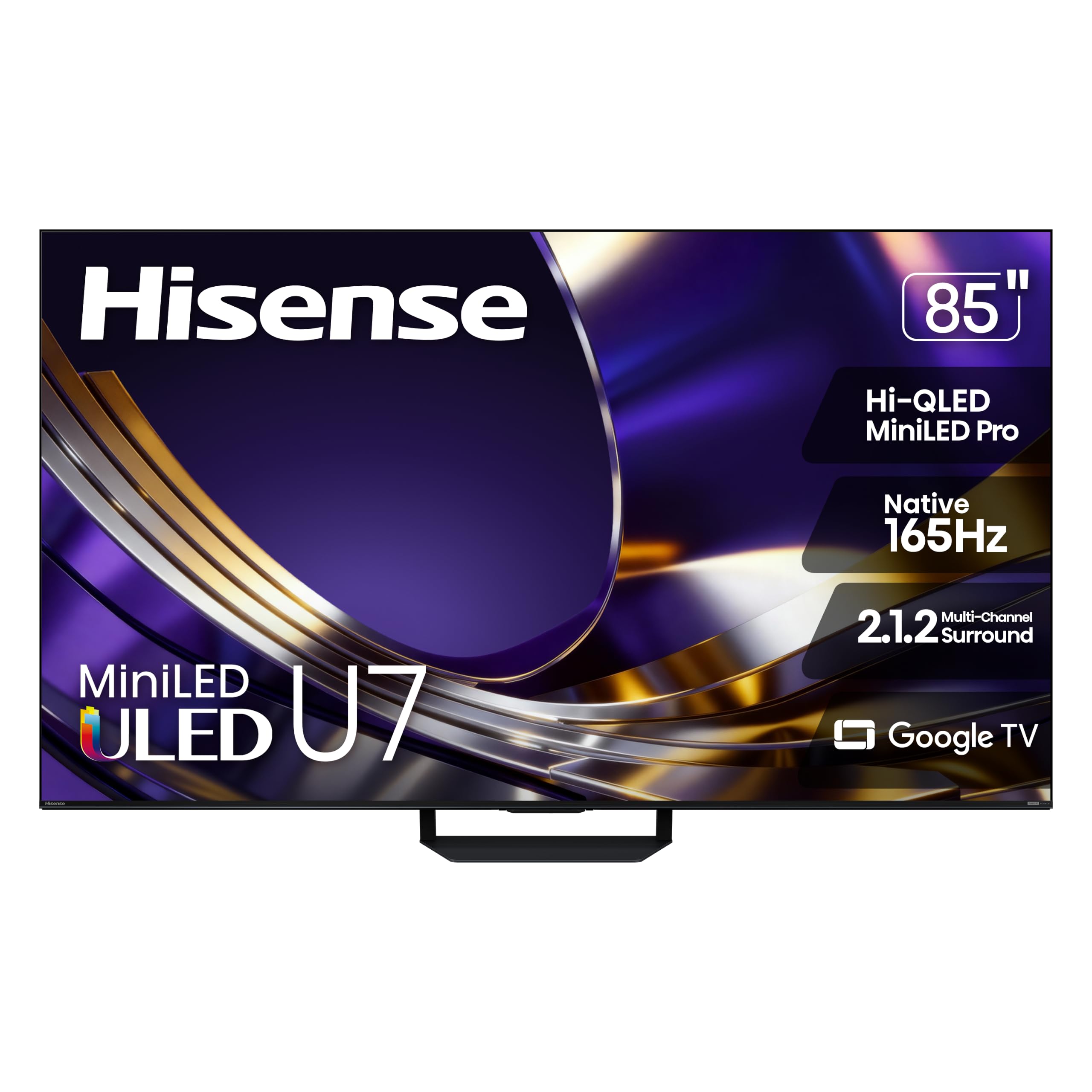 Hisense 85" U7 Mini-LED ULED 4K UHD Best Premium Gaming HDR Smart Google TV (85U7SG, 2026 NEW) - Hi-QLED, Native 165Hz, VRR 330, HDR10+, Dolby Vision IQ·Atmos, IMAX Enhanced, Anti-Reflection, 2.1.2 Ch