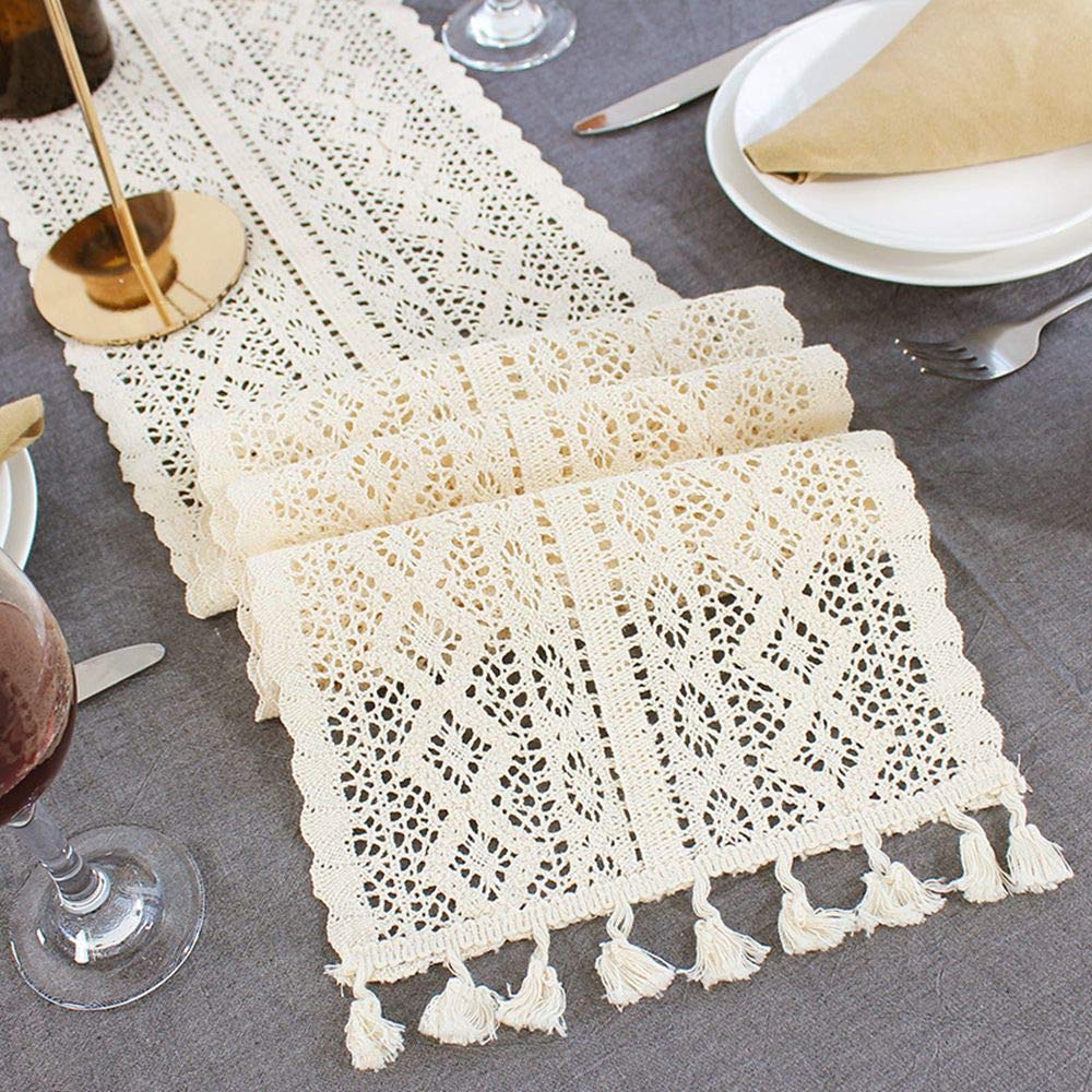 Amazoncom Lahome Handmade Cotton Crochet Table Runner With Tassels