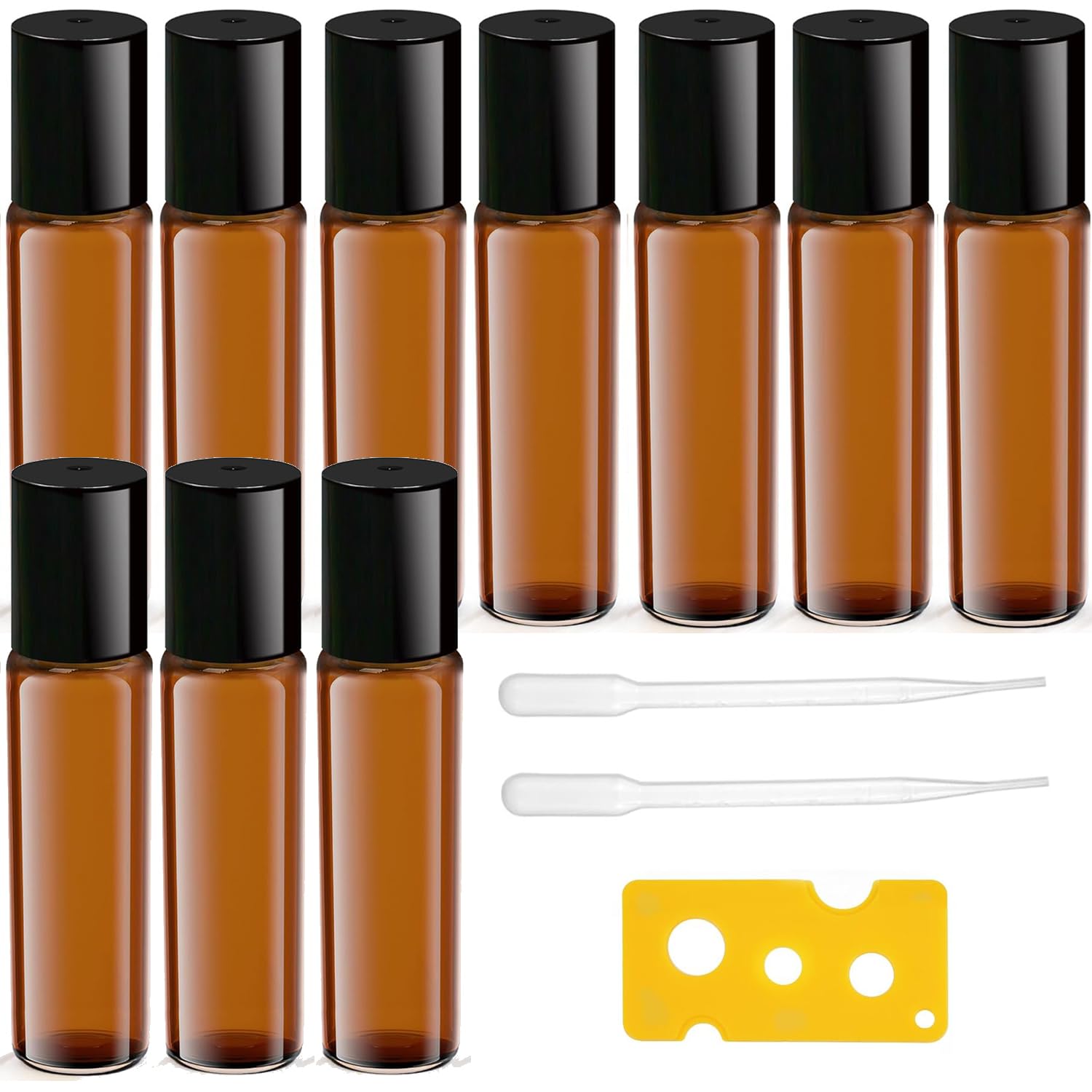 Voarge 10 x 10 ml brown oil bottles, empty, roll-on glass bottles for essential oil, refillable roll-on bottles for oils, fragrance, cosmetics, massages, 10mlGZP