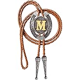 HLYMPONY Bolo tie for Men Western Cowboy Brown Leather Necktie Initial Letter ABCDJMR to Z Bolo ties for Women