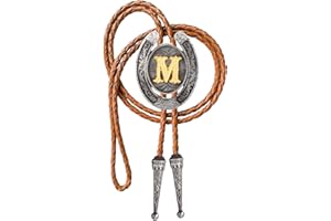 HLYMPONY Bolo tie for Men Western Cowboy Brown Leather Necktie Initial Letter ABCDJMR to Z Bolo ties for Women