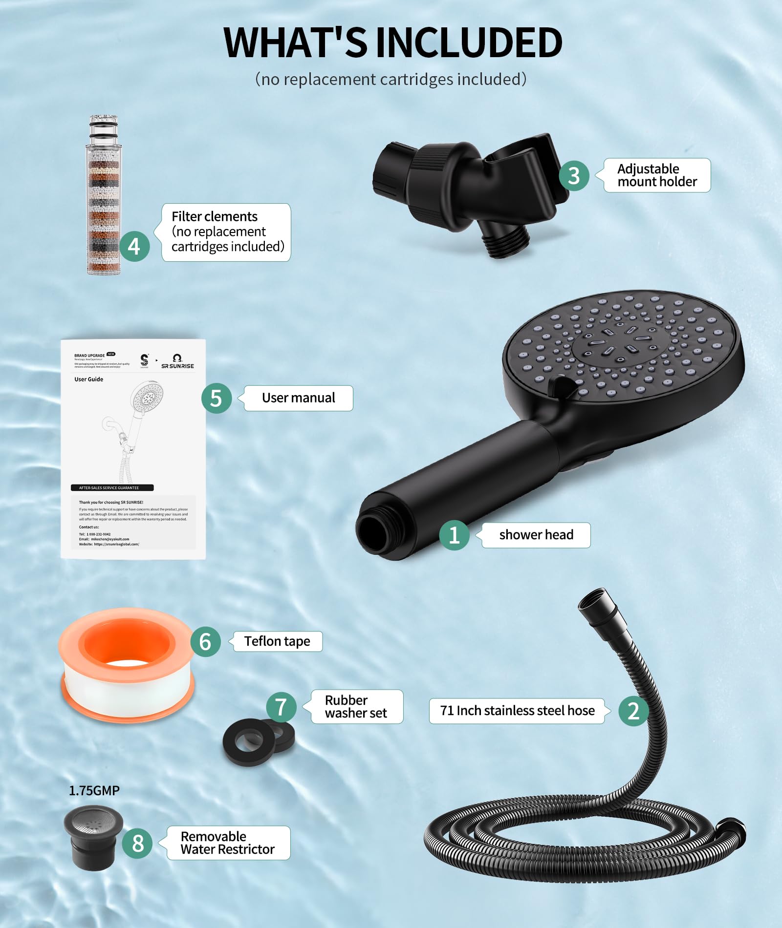 SR SUN RISE Filtered Shower Head with Handheld, High Pressure 9 Spray
