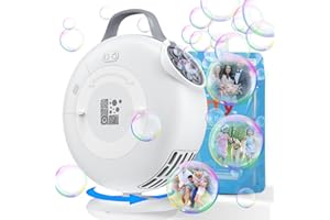 LITOFELO Bubble Machine, Automatic Bubble Blower for Kids Toddlers, 8000+ Bubbles Per Minute, 90° 200° Oscillating Electric Plug-in or Batteries Bubble Maker Toys for Outdoor Birthday Party - White