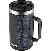 KXIAOCHEN 20oz Insulated Coffee Mug with Lid, Stainless Steel Coffee Cup, Double Wall Vacuum Coffee Tumbler with Handle, Premium Thermal Travel Coffee Mug (Glitter Black)