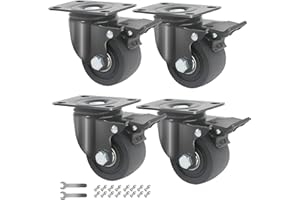YAEMIKY 3 Inch Caster Wheels with Brake, Slient Plate Swivel Caster Set of 4 Heavy Duty,4400 LBS Furniture Caster Wheels for Cart, Furniture, Toolbox Workbench