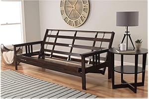 HomeStock Asian Allure Fusion Futon Wood Frame Classic Style with Mission Style Arms with Solid Pattern with Foldable Feature for Lounge Room with Tight Back Espresso/Queen Frame Without Drawers