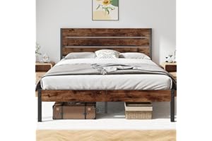 Fluest Queen Bed Frame with Headboard and Footboard, with Under Bed Storage, All-Metal Support System, No Box Spring Needed, Easy Assembly,Rustic Brown