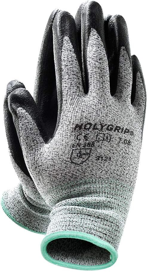 MicroFoam Nitrile Coated Work Gloves with Seamless Knit Nylon Shell, Non-Slip Safety Work Gloves Gardening Gloves with Durable Power Grip, Stretch Fit, Screen Touch - Large (3 Pairs)