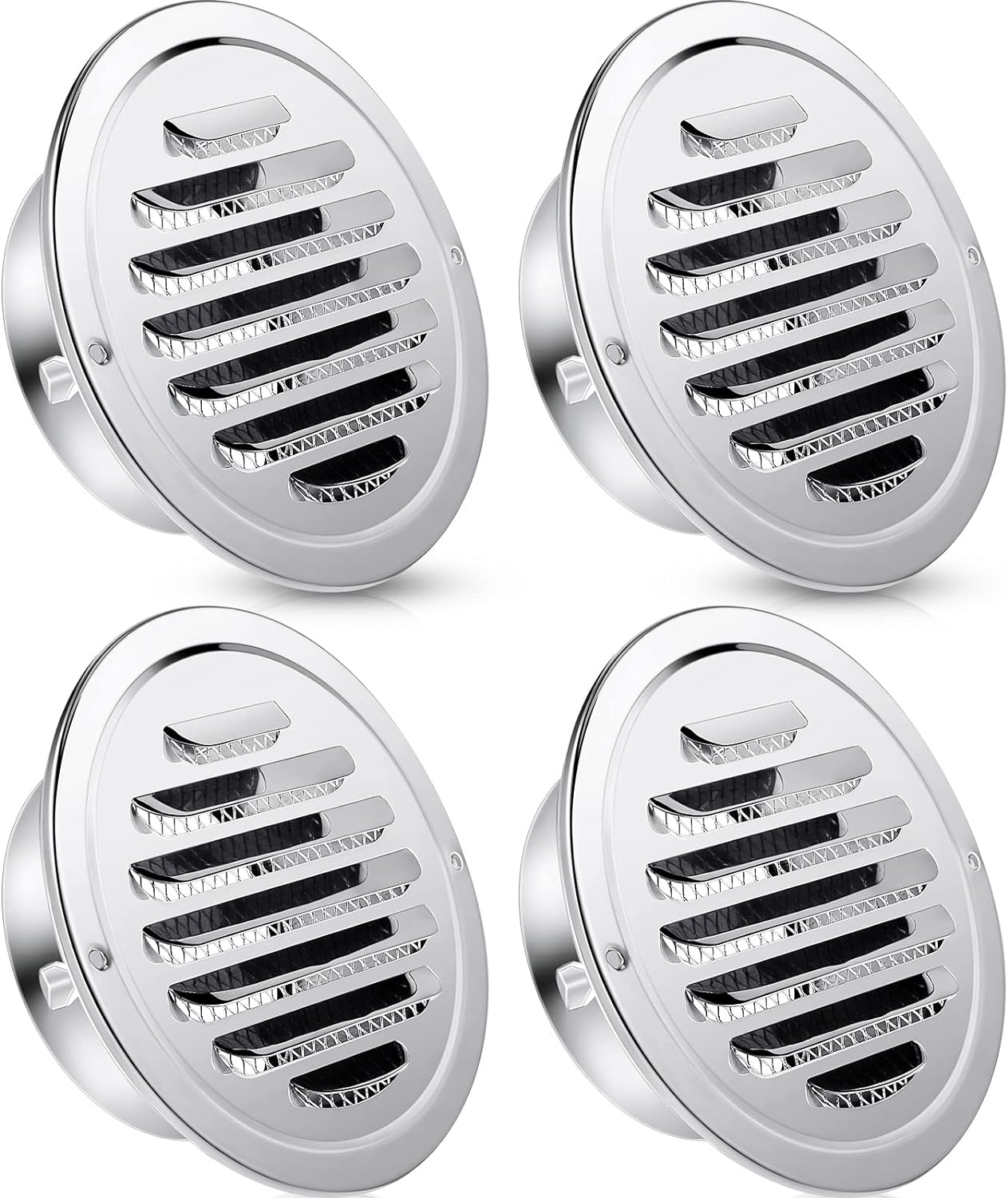 Registers, Grilles & Vents - Stainless Steel Air Outlet Vents Round Louver Grille Cover Wall Air Soffit Vents Flat Ducting Air Ventilation Outlet Hood with Screen Mesh for Wall Ceiling (4 Pcs, 4 Inch)