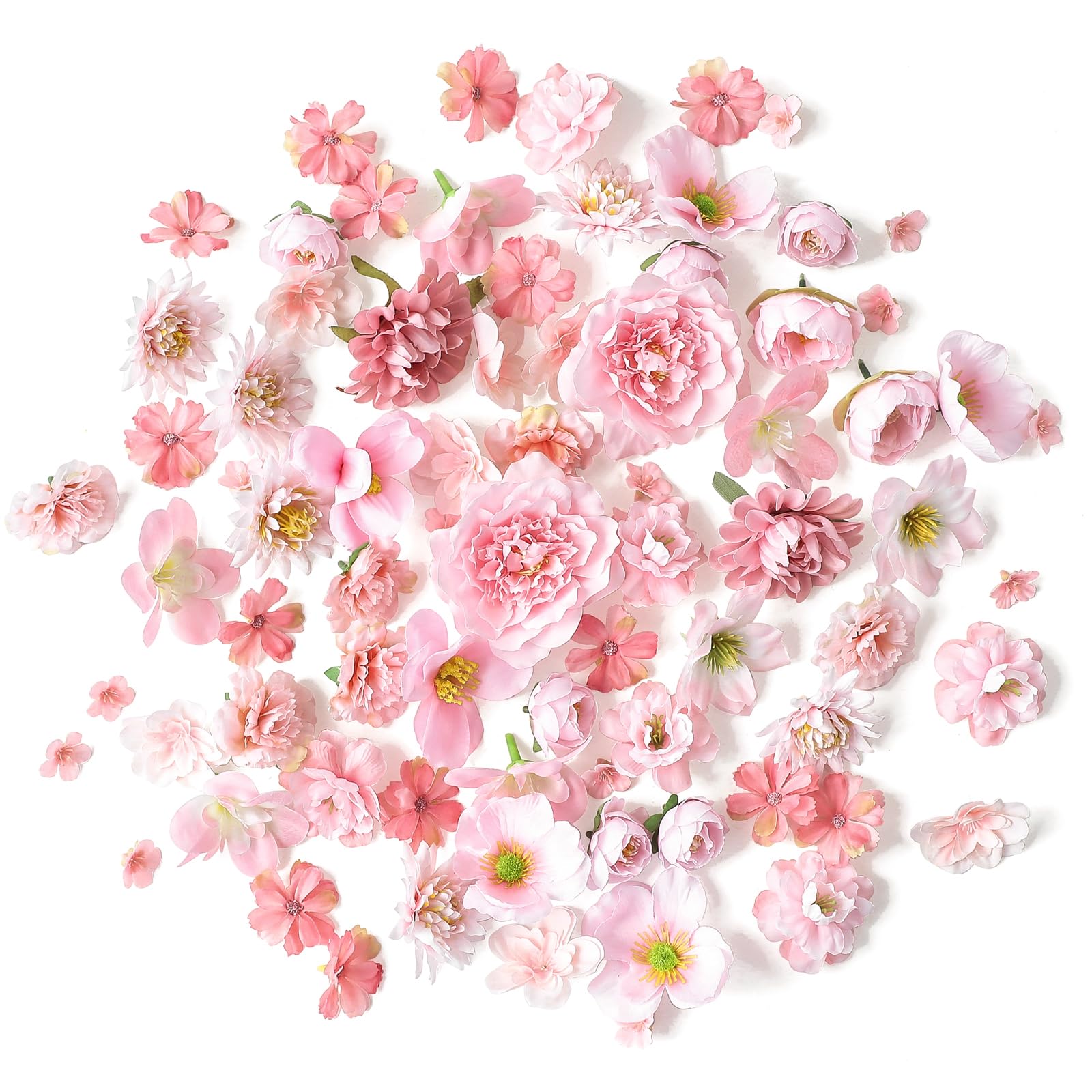 Photo 1 of Floroom Mini Artificial Flower Heads Pink & Blush Fake Peony Daisy Rose Multicolor Small Faux Silk Flower Heads for Cake Craft Garland Wedding Party Graduation Cap DIY Home Decoration, 0.8"-3.6"