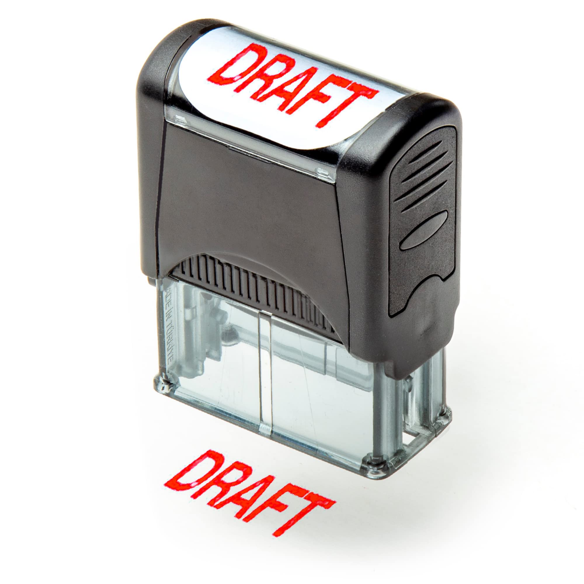 Self Inking Rubber Stamp, Refillable Red Ink Preinstalled - 1.4" x 0.51" X (35 x 8mm) (Draft)
