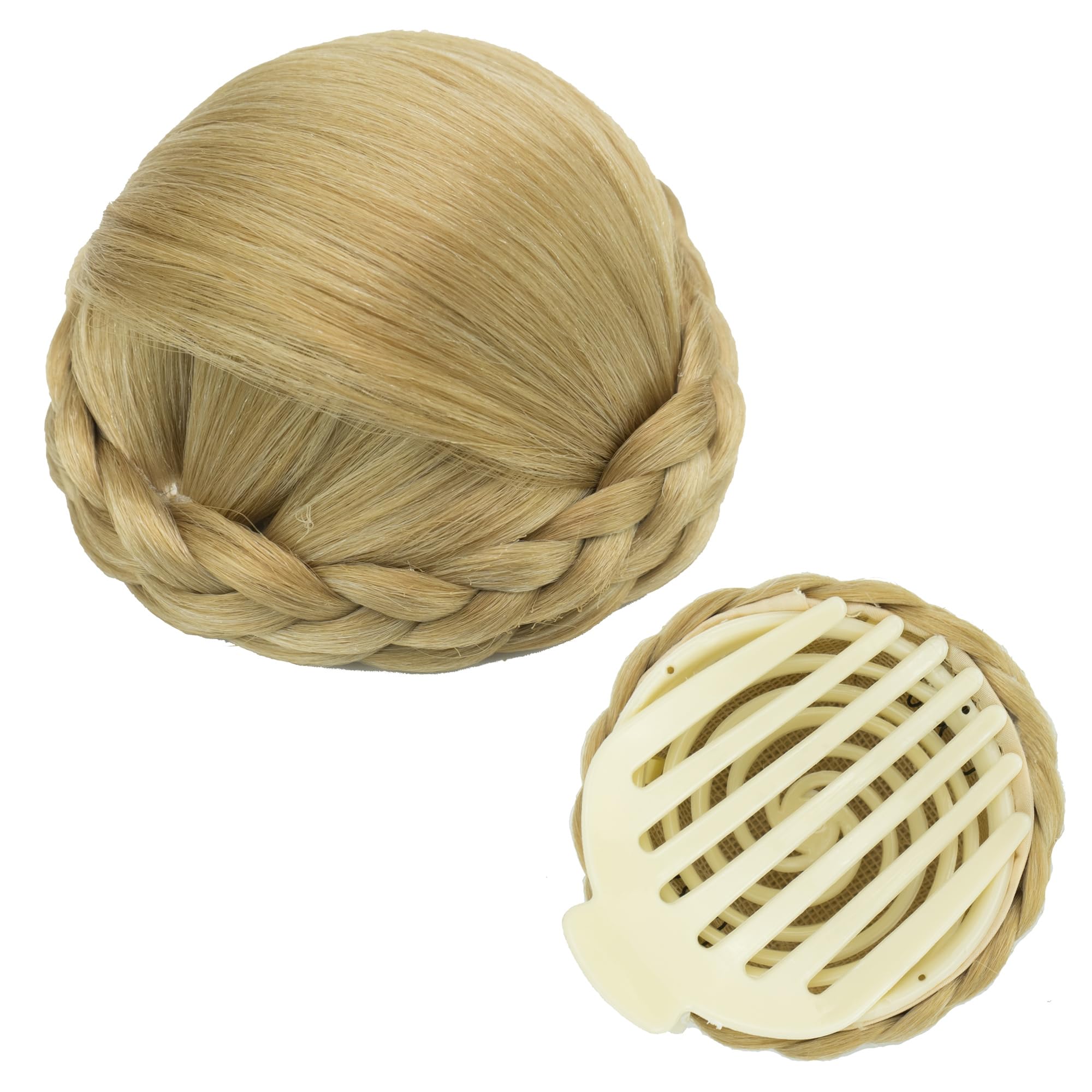 IMISSU Braided Chignon Dancer Hair Donut Hairpieces Scrunchie Claw Hair Bun Updo for Wedding Party (M4 Ash Blonde)