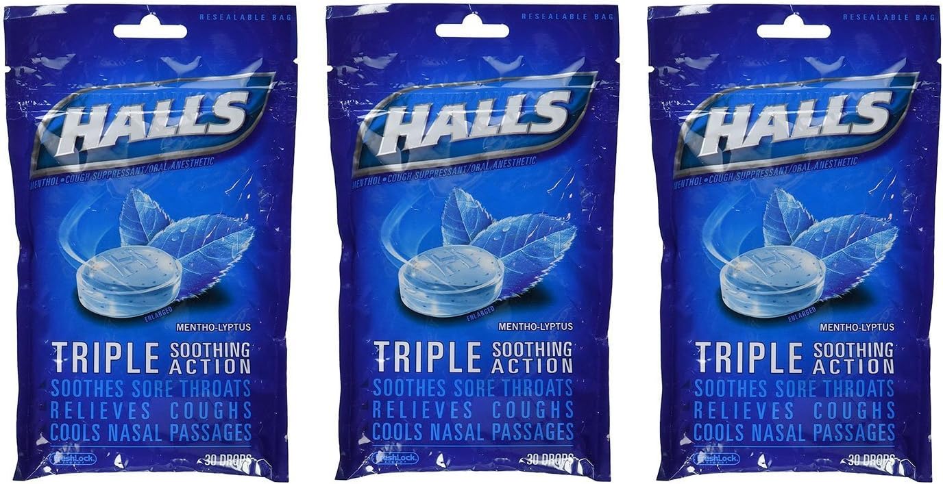 Halls Drops, Menthol-Lyptus, 30-Count Drops (Pack of 3): Health & Personal Care