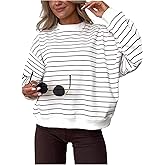 Floerns Women's Striped Crewneck Sweatshirt Long Sleeve Loose Fit Pullover Tops