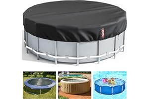 LXKCKJ 16 Ft Round Pool Cover, Solar Covers for Above Ground Pools, Inground Pool Cover Protector with Drawstring Design Increase Stability, Hot Tub Cover Ideal for Waterproof and Dustproof (Black)