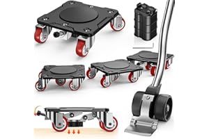 QHNB Heavy Duty Furniture Movers with 5 Wheels & Parking Function – Carbon Steel Panel Furniture Dolly Set with Lifter, 360° 