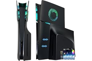 5 Piece Cover Plates for PS5 Slim Disc and Digital Edition, DOBEWINGDELOU Console Faceplates with RGB Light Strip and Fan Dust Filter, Replaceable Side Shell Panels DIY Decoration Accessories Black