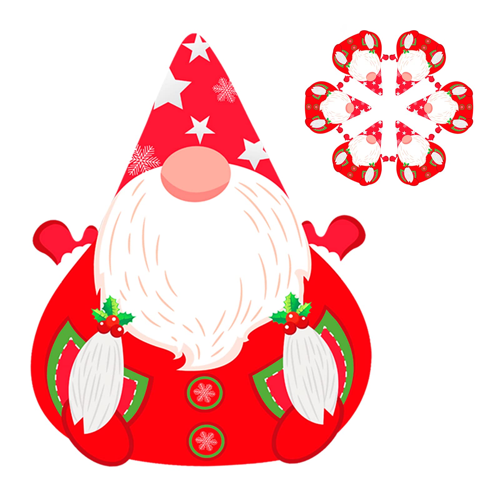 6PCS Christmas PVC Placemats, Lovely Xmas Place Mats, Waterproof Dining Table Place Mats for Christmas, Red Gnome Shape Table Mats Set for Dining Room Kitchen Table Decoration Xmas Parties