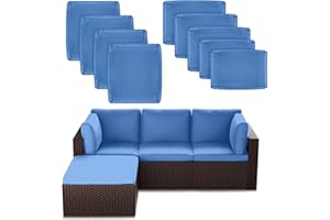 SUSIE'S GARDEN 9p Patio Cushion Covers Outdoor Patio Cushions Covers Replacement Waterproof with Zipper for 5 Pcs Patio Furniture Set, Slipcovers for Outdoor Cushions Blue, Covers Only