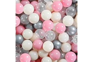 STARBOLO Ball Pit Balls - 100pcs BPA&Phthalate Free Non-Toxic Crush Proof Play Balls Soft Plastic Balls for Toddlers Baby Kids Birthday Pool Tent Party. (Pink & Beige & Clear & Sliver)