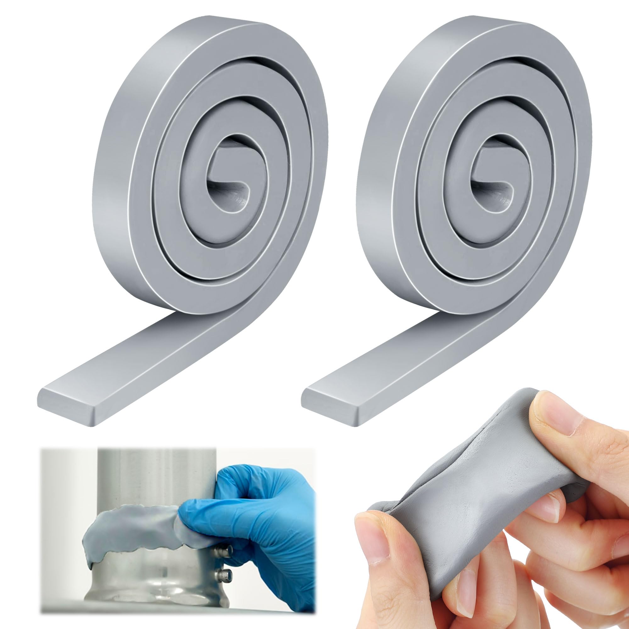 Photo 1 of ElectricWise 2 Pack Moldable Silicone Putty, Non Hardening Multi Purpose Duct Seal Compound for Metal, Glass, Wood, Ceramic, Crafts, Heat Resistant and Waterproof, 1.5 ft x 0.32 in (Grey)
