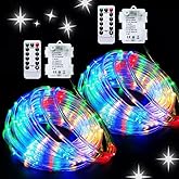 JMEXSUSS 2 Pack Battery Operated Rope Lights Outdoor Waterproof, Total 200LED 66ft 8 Mode/Remote Battery Christmas Lights, Ba