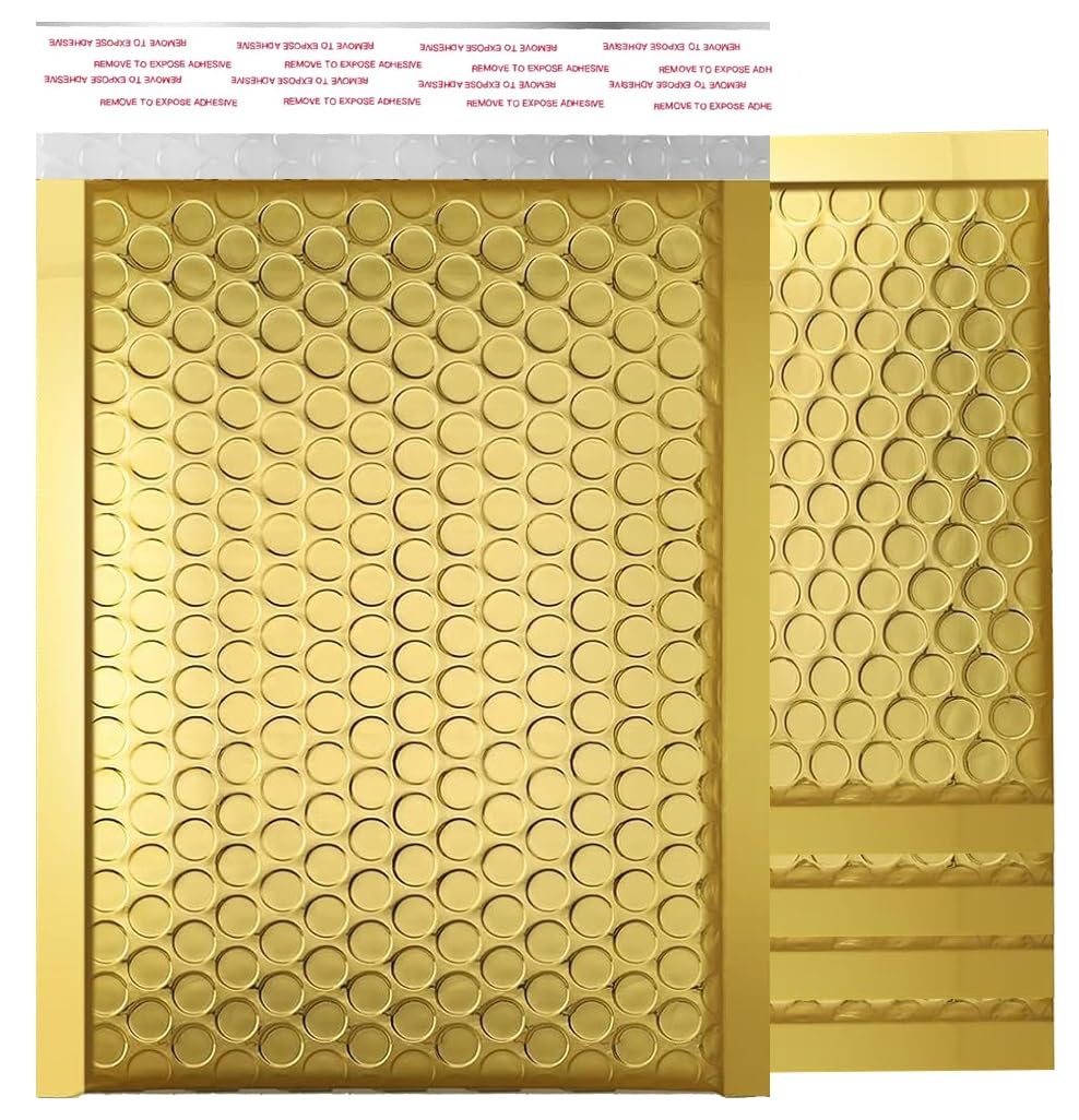 NaXew Padded Envelopes A5, with Easy Peel & Seal Poly Bubble Mailer Bags Postal Wrap Envelope Cushioned Protective Packaging 152 x 229 (Gold A5, 10pcs)