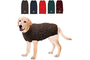 KYEESE Dog Sweaters with Reflective Yarn for Medium Dogs Warm Pullover Dog Knitwear with Leash Hole for Fall Winter, Khaki, XL