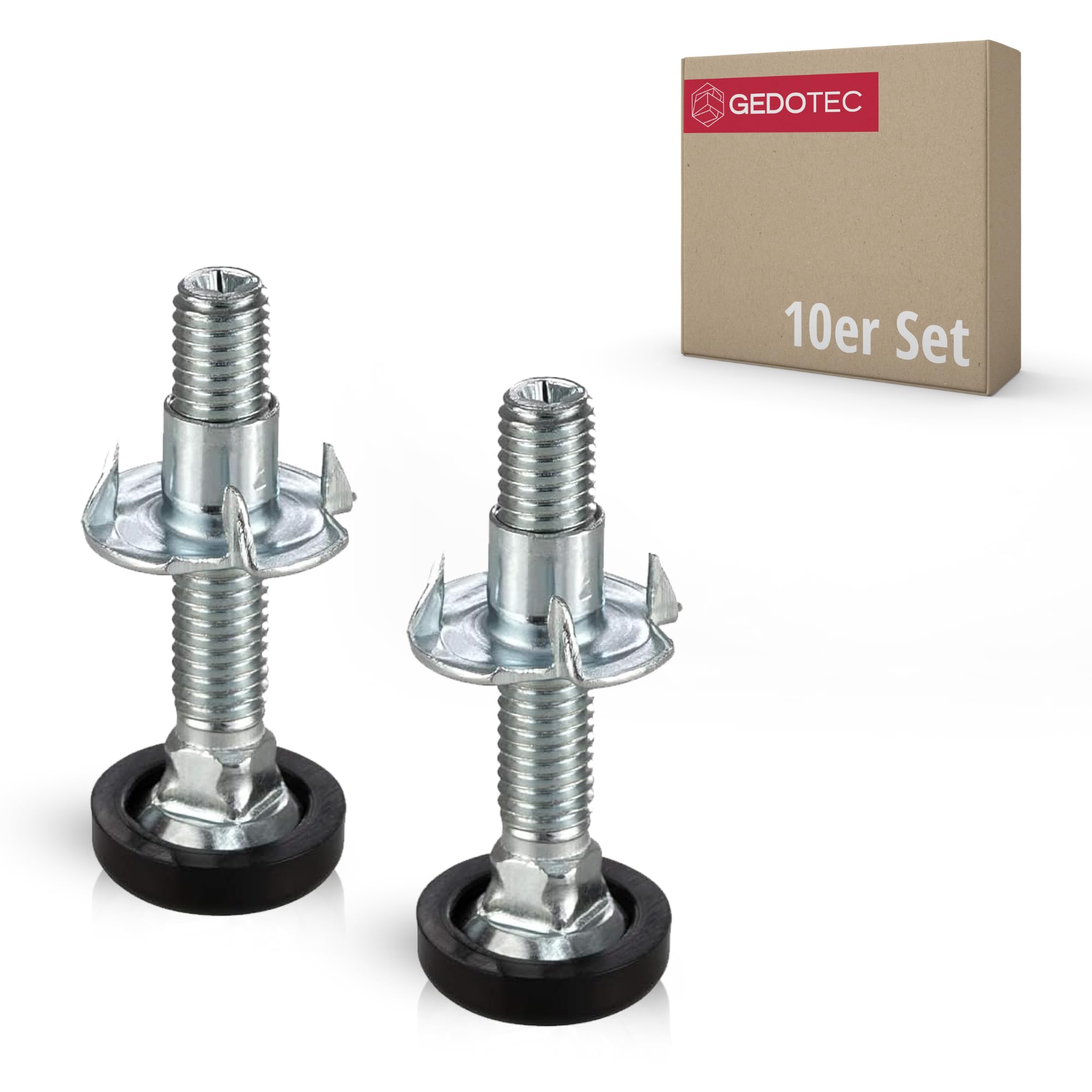Gedotec adjustable furniture feet M8 adjustment screw height-adjustable galvanized steel | 10 pieces levelling feet - furniture screws with drive-in nut | M8 x 45 mm | load capacity: 300 kg โ image 1