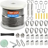 Shineyoo 1/8" Wire Rope Kit - Steel Wire, 100FT Turnbuckles for Cables, Vinyl Coated Stainless Steel Cable for Outdoor, Garden, Kitchen, Craft