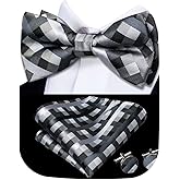 Hi-Tie Bow Ties for Men Pre-Tied Pocket Square with Cufflinks Mens Bowtie Sets for Wedding Formal Party