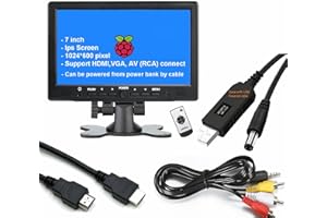 LONCEVON 7 inch Small HDMI VGA AV RCA Monitor 1080P Second Screen for PC/Security System/Game Console; IPS 1024X600 Pixels; 60HZ; Built in Loud Speakers & Earphone Jack; 12V USB Power Cable for Portable Use
