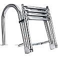 Amarine Made Boat Ladder 4 Step Pontoon Boat Ladder Folding Stainless Steel Dock Ladder Telescoping Ladder with Wide Steps Swim Deck Ladder with Pedal Hand Railing,Retaining Strap-400lb