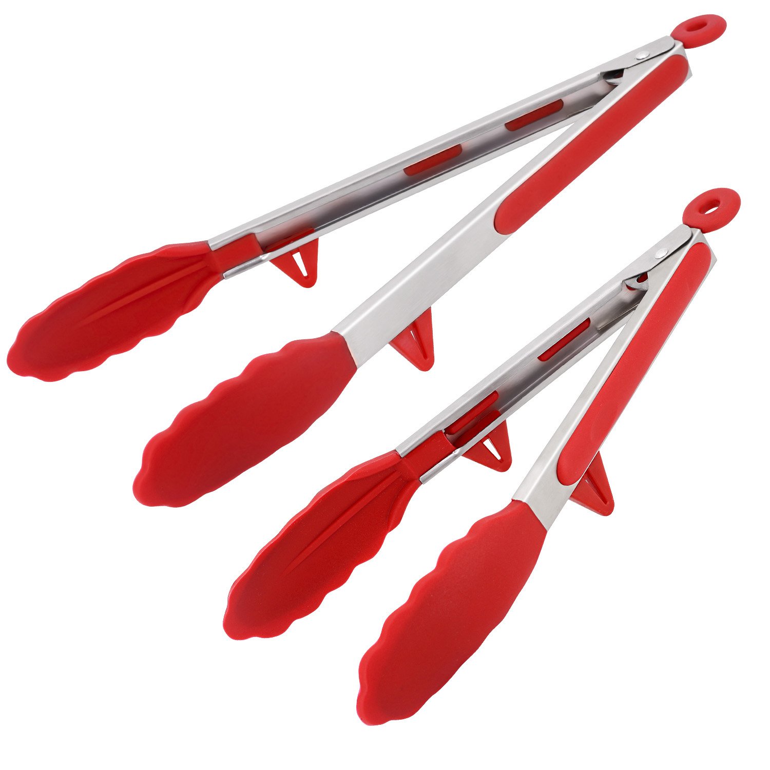 Phyles Pinzas de Cocina, Silicona de Cocina Premium Pinzas Antiadherentes 2 Pack 9 y 12 Pulgadas(Rojo)